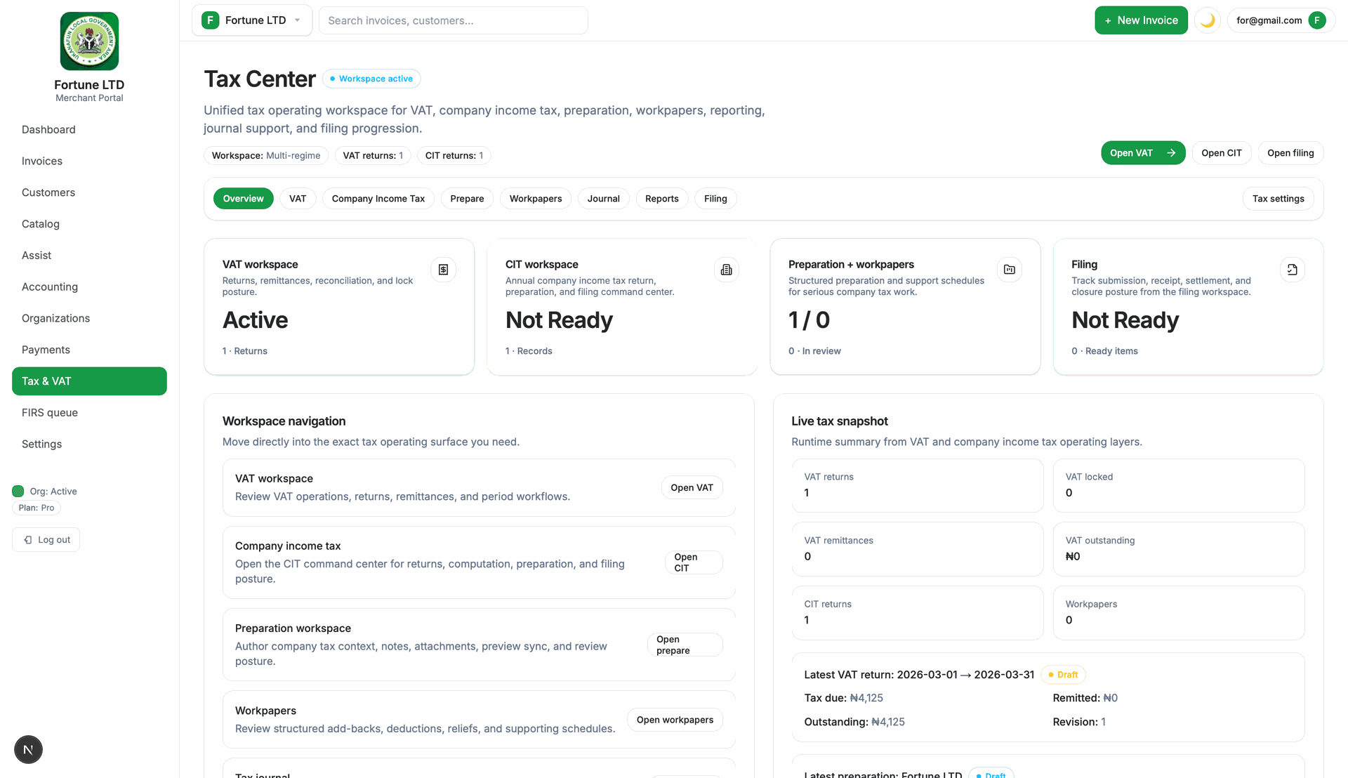 Innvois tax and financial dashboard
